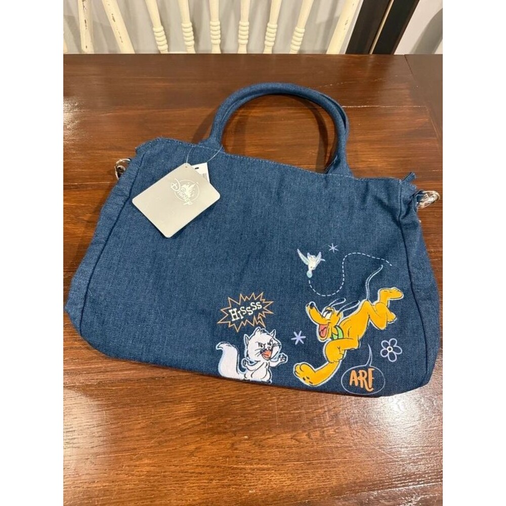 Disney Parks Critter Chaos Fashion Denim Tote Bag Chip Dale Pluto 2023 Strap